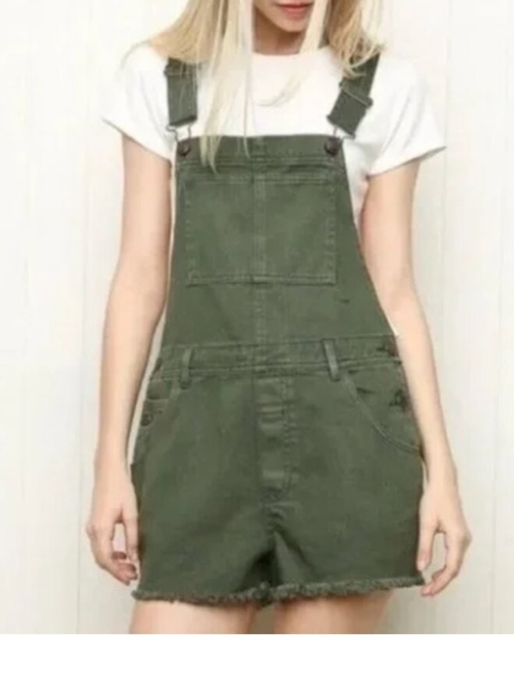 Brandy Melville Olive Green Denim Short Overalls